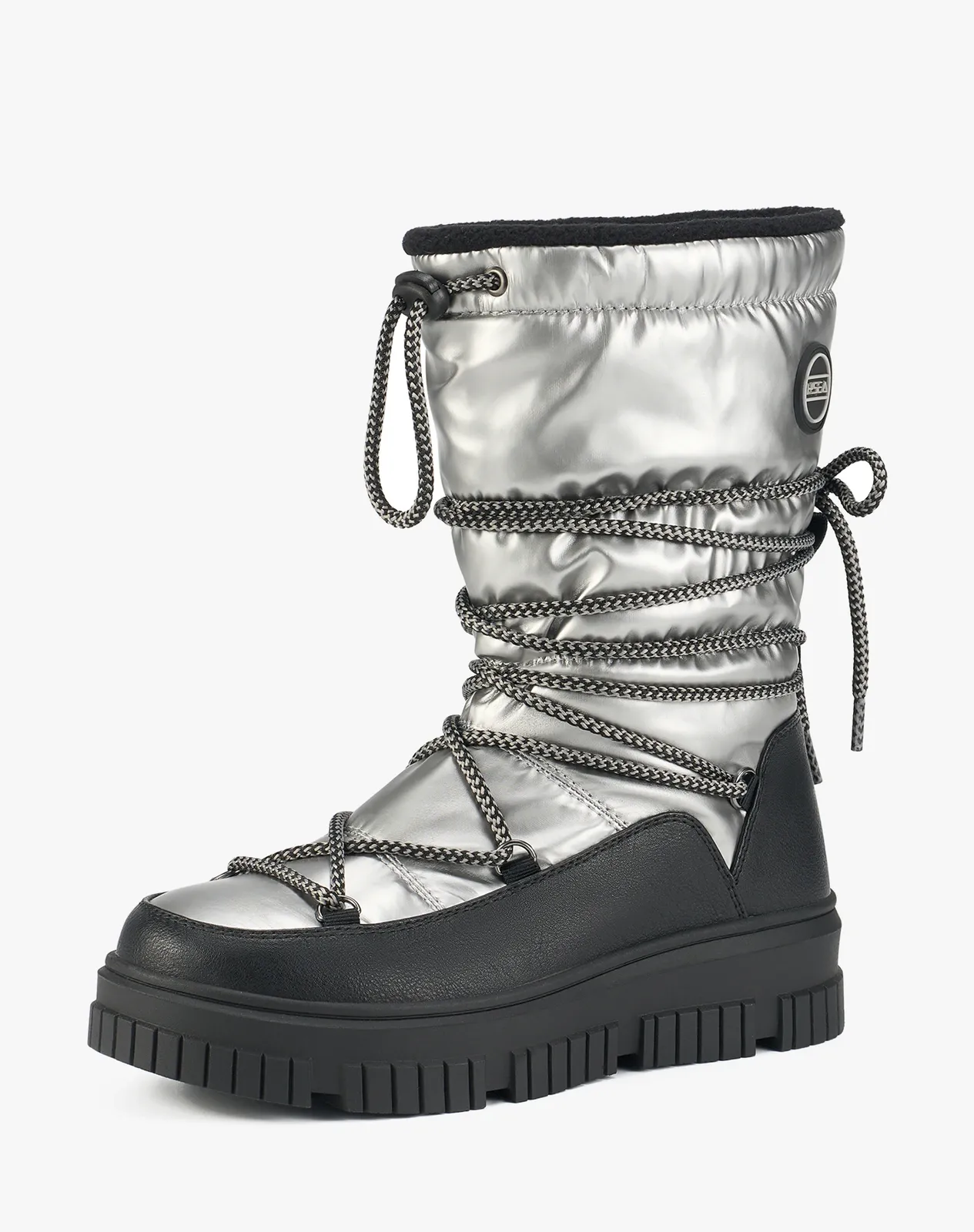 Silver Women’s Waterproof Calf-High PU Snow Boots With Wrap Laces for XZ113WCP image 2