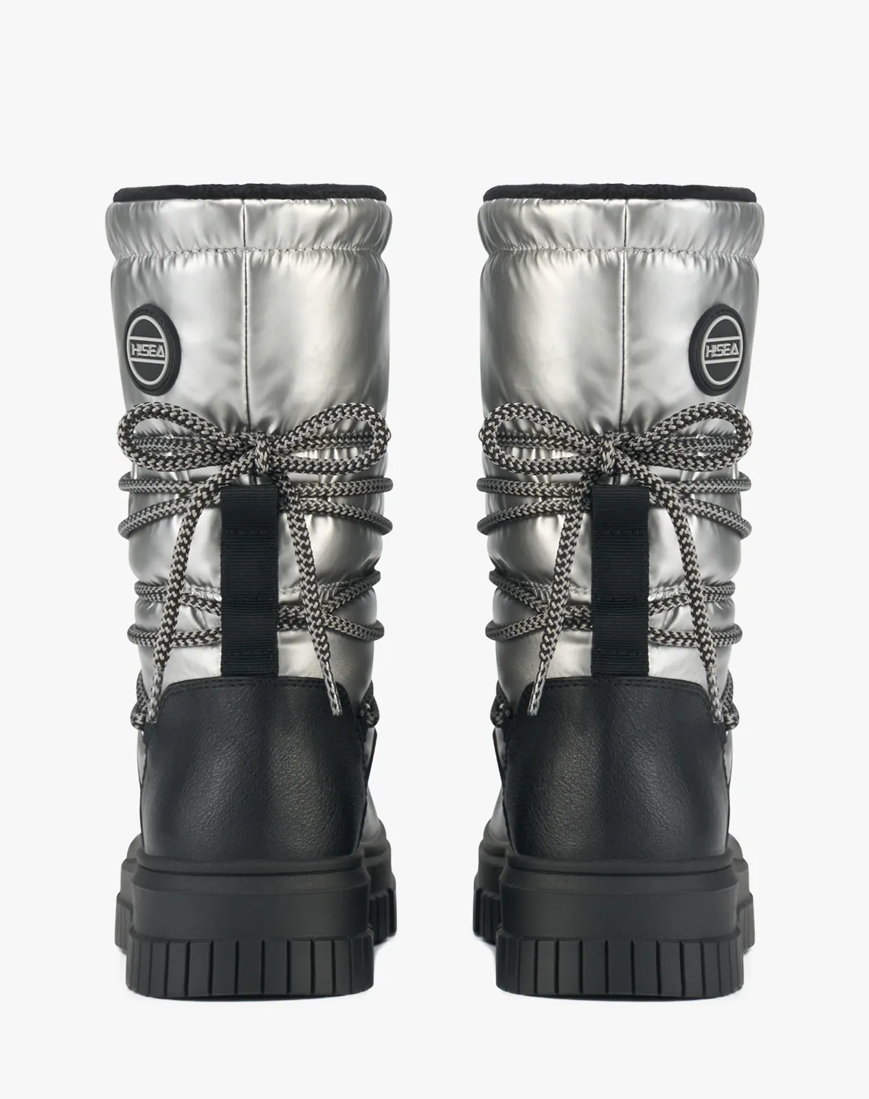 Silver Women’s Waterproof Calf-High PU Snow Boots With Wrap Laces for XZ113WCP image 4