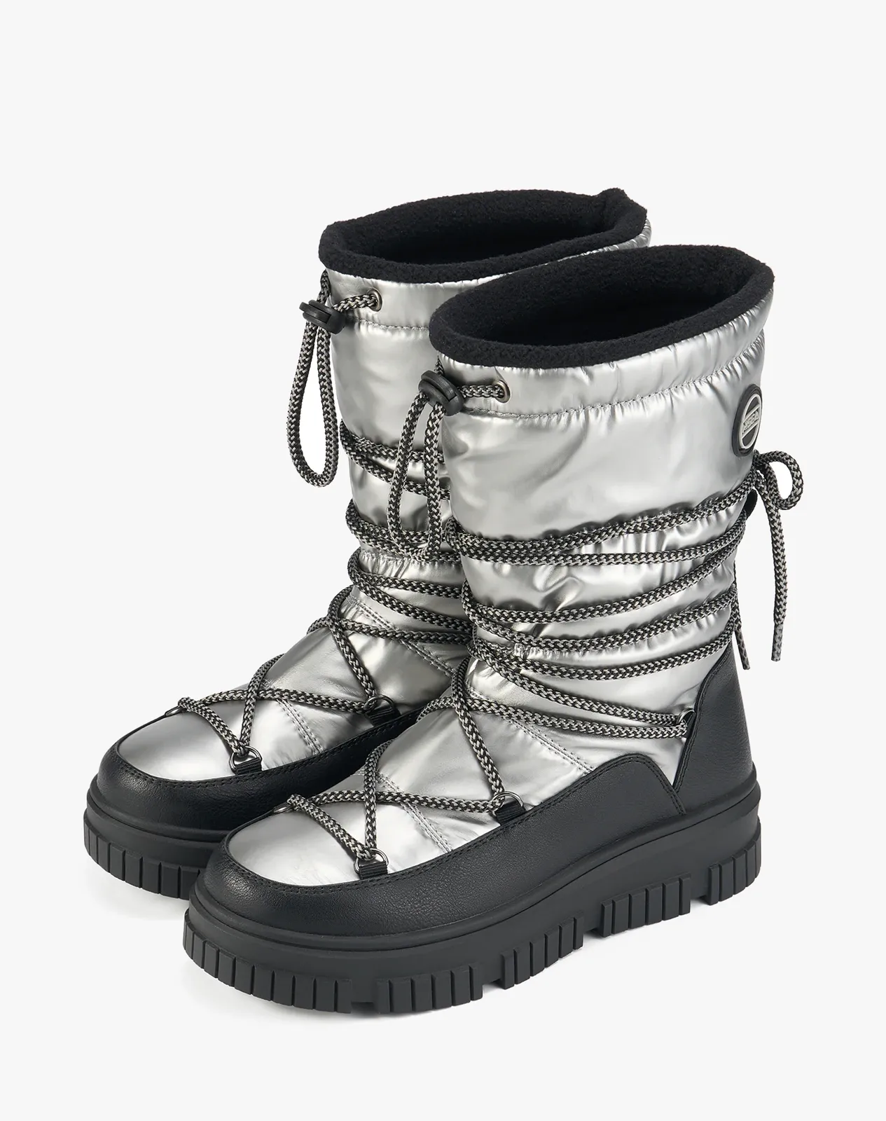 Silver Women’s Waterproof Calf-High PU Snow Boots With Wrap Laces for XZ113WCP image 5