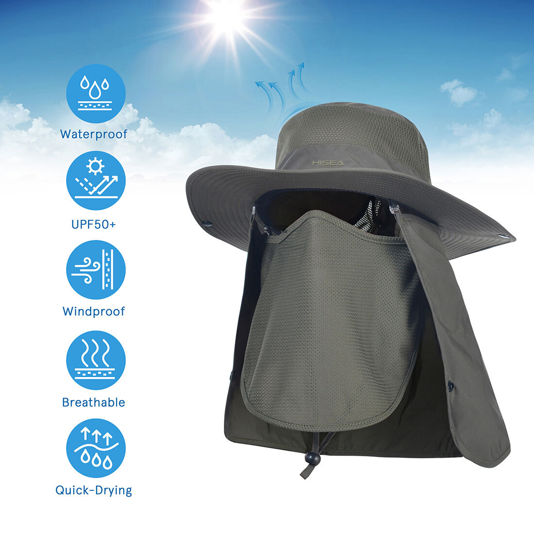Turquoise HISEA UPF 50+ Wide Brim Sun Hat for HMZ005CP image 3