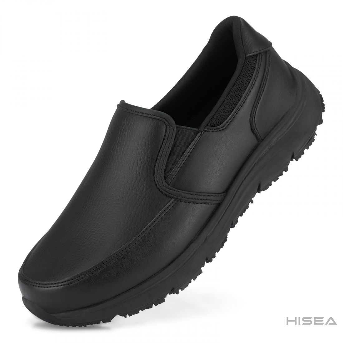 8 shoes for kitchen Mens Professional Nonslip Comfort Work Black Leather Slip on Shoe Water and Oil Resistant 