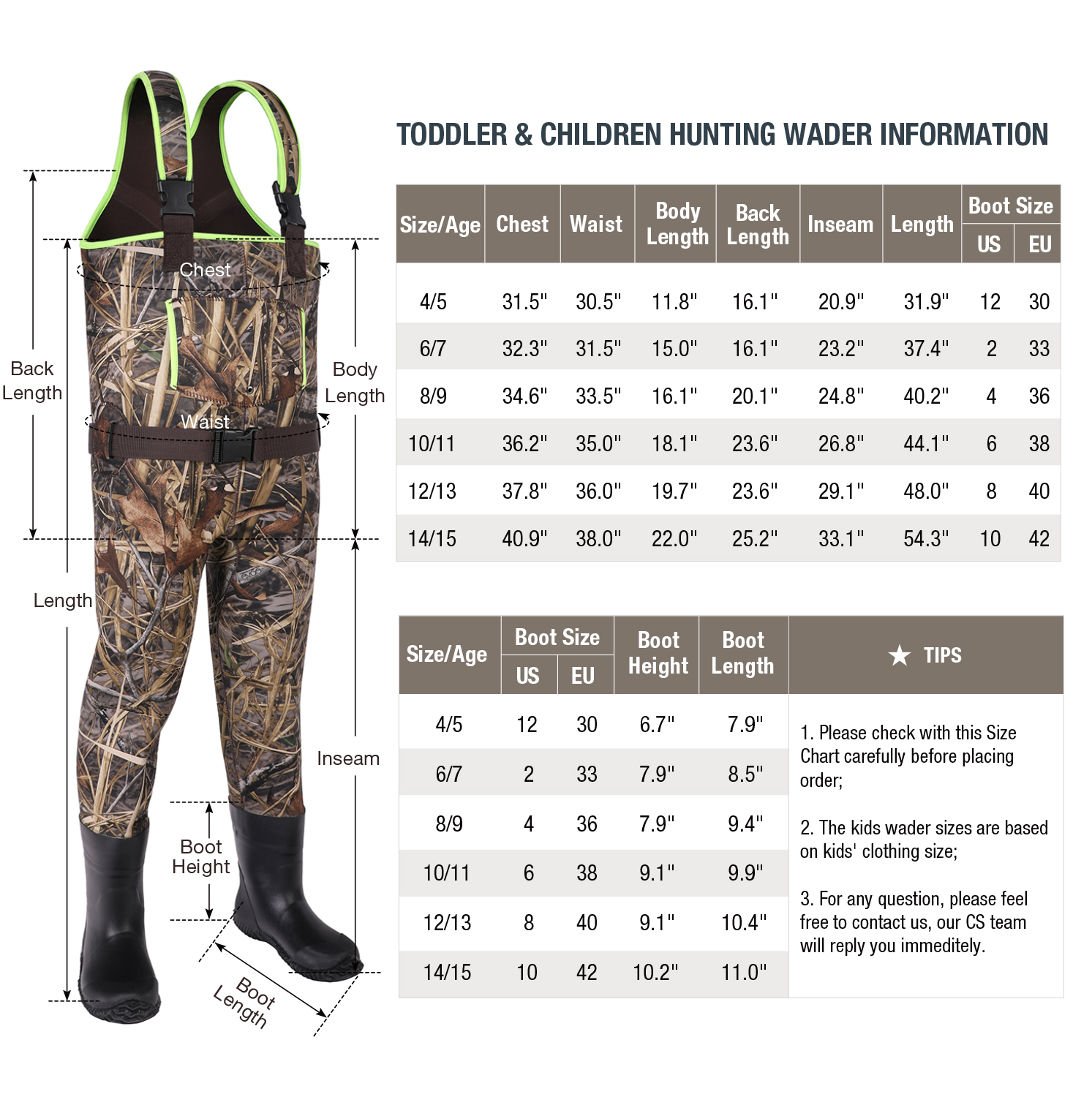 Youth Waders Size Chart